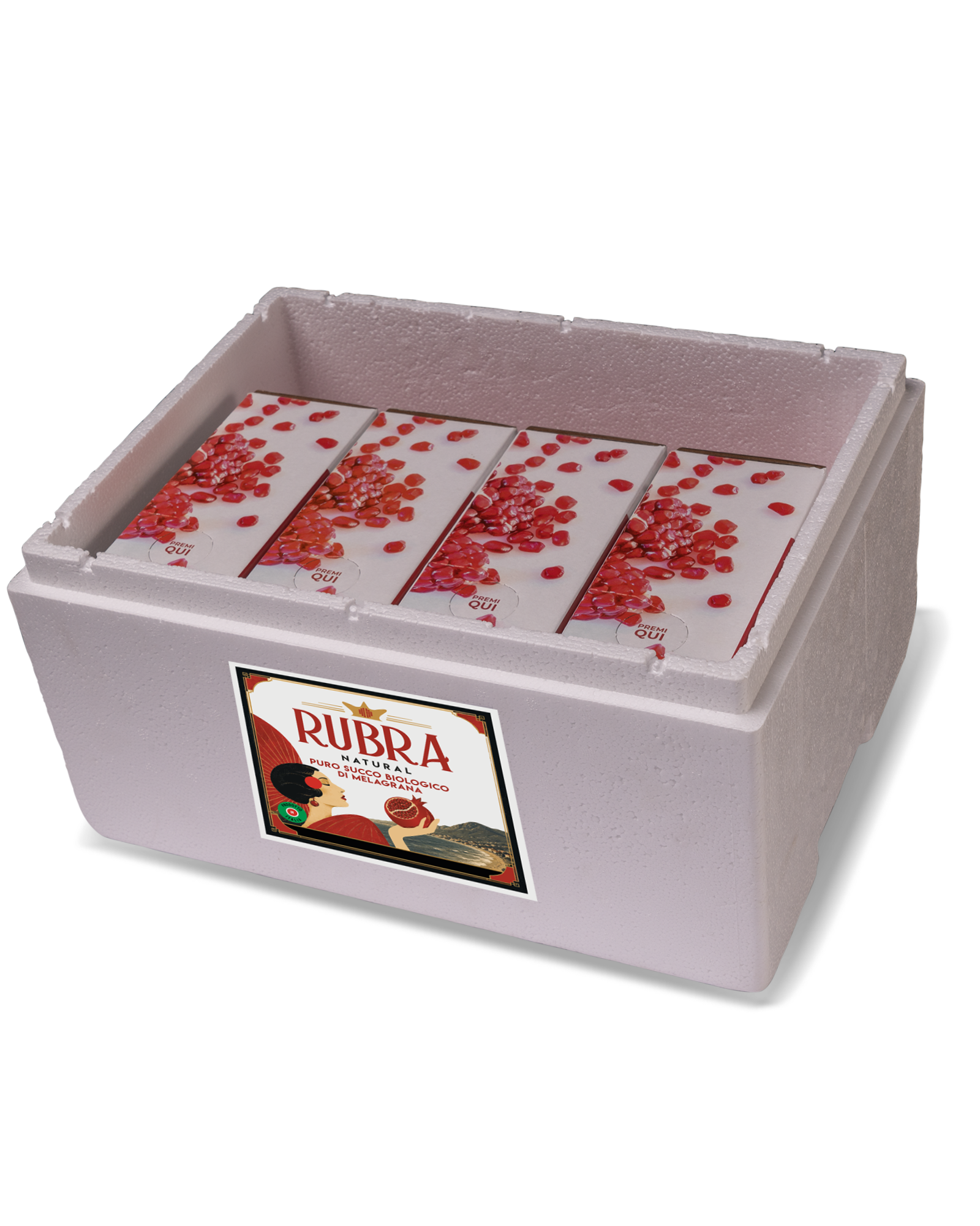 Confezione da 4 Bag in Box di succo biologico di melagrana Rubra Naturals